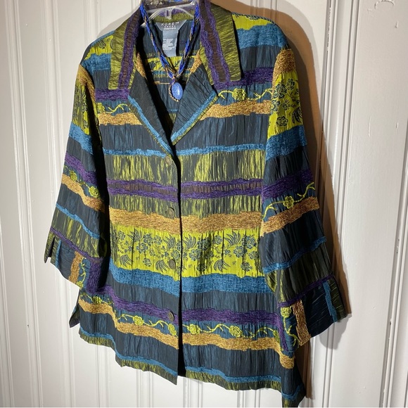 Koret Dress 3/4 Sleeve beautiful Shacket Multi Color Embroidery Brocade Purple - Picture 9 of 11